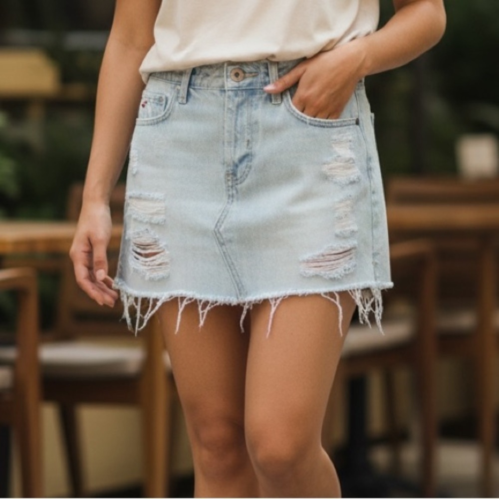 Hollister Light Blue Distressed Mini Skirt